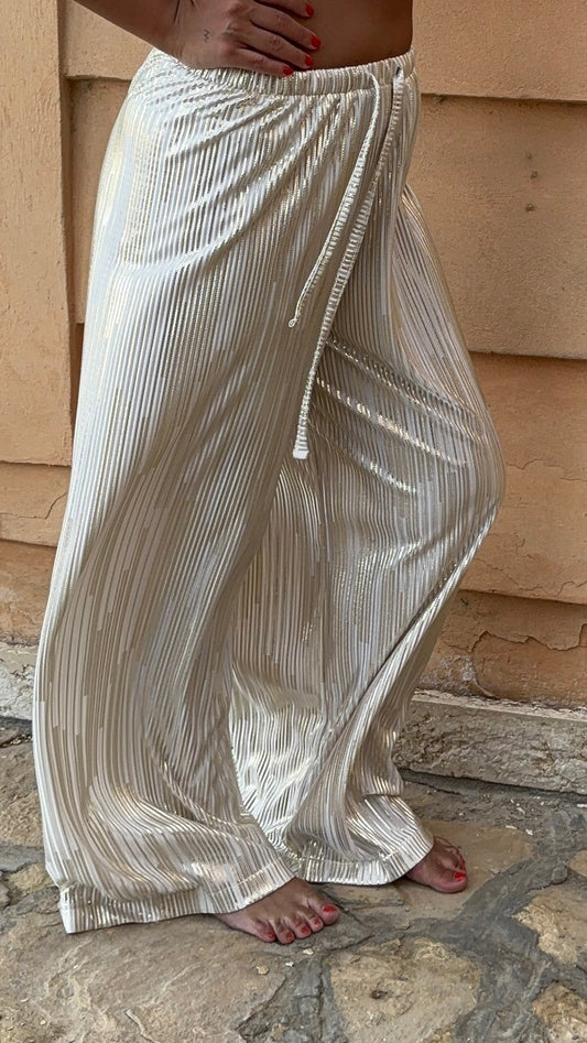 Metallic pleated pants