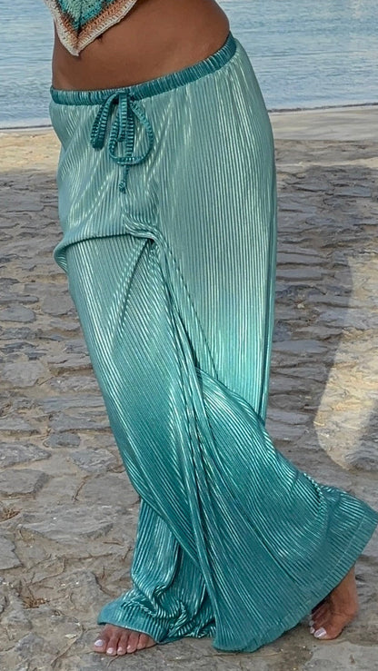 Metallic pleated pants