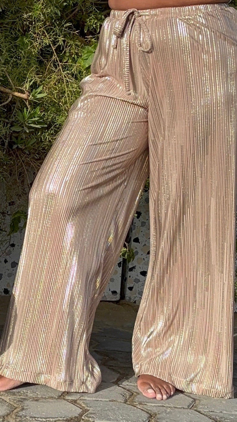 Metallic pleated pants